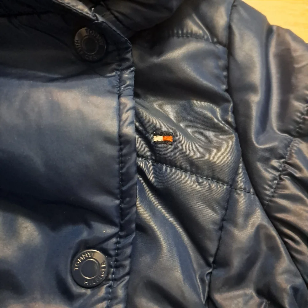 Tommy Hilfiger Navy Blue Puffer Hooded Jacket Button Snaps Zipper Toddler 2T